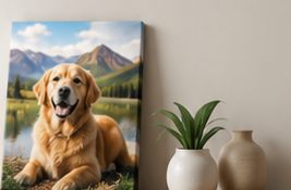 Dog portrait canvas displayed with home decor